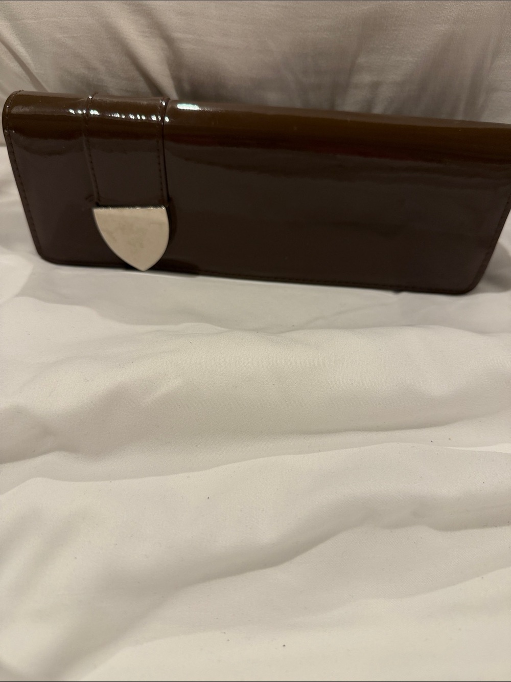 Bijou Terner faux patent leather brown clutch/ shoulder bag